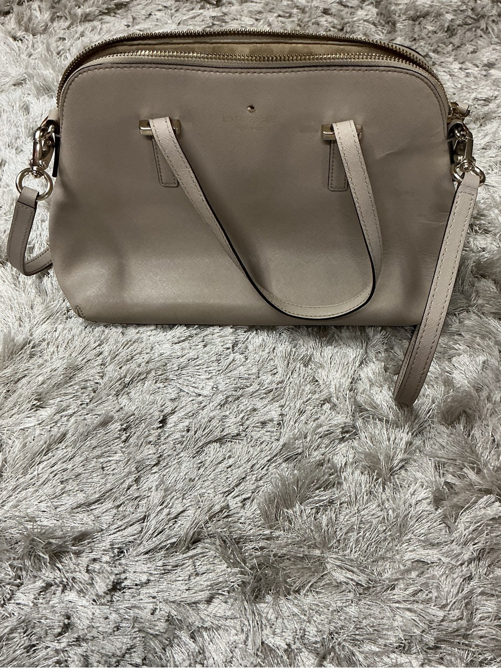 ♠️ Kate Spade Women's Taupe Leather Satchel Handbag - Neutral Crossbody Tote